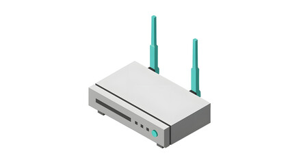 Wireless Router with Antennas in Isometric Style for Internet Connectivity