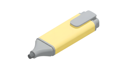 Yellow Highlighter Pen with Gray Cap on White Background