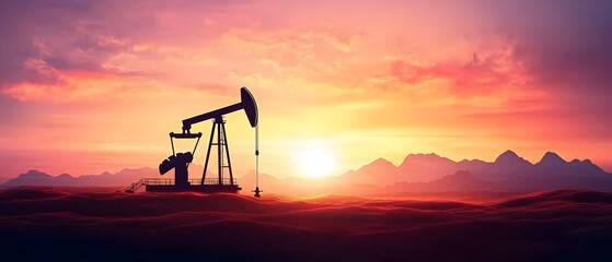 Oil extraction process in remote location industrial landscape clear sky viewpoint energy production concept