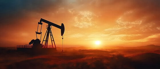Oil extraction process in remote location industrial landscape clear sky viewpoint energy production concept