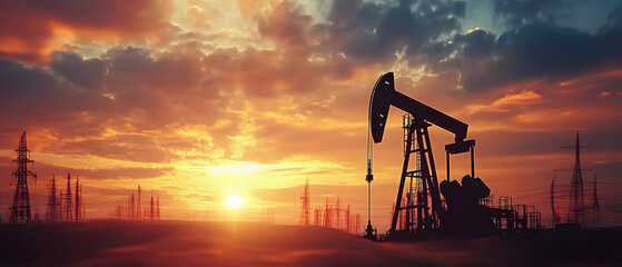 Oil extraction process in remote location industrial landscape clear sky viewpoint energy production concept