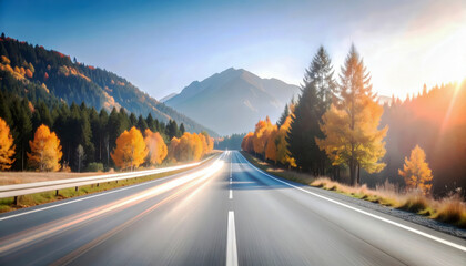 Fototapeta premium Captivating Autumn Road Trip Scenic Drive through Golden Mountain Forest