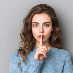 Naklejka premium young woman with finger on lips