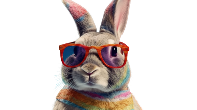 Gray bunny with colorful paint and sunglasses