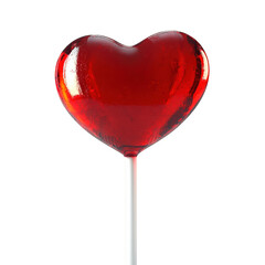 Red heart shaped lollipop on a stick isolated on transparent background