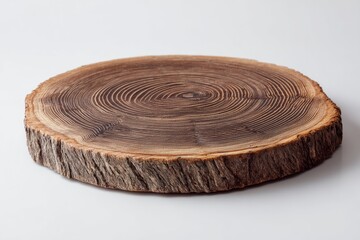 Round wooden slice, natural edge, light background