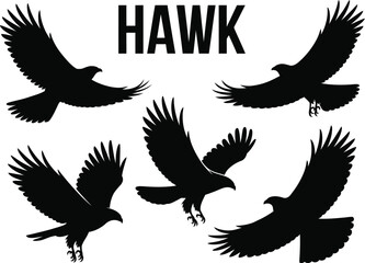Naklejka premium Black hawk silhouettes in various flying positions against a light gray background vector illustration