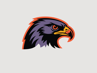 Obraz premium Stylized eagle head logo with orange outline and the word skyfire underneath it on a gray background