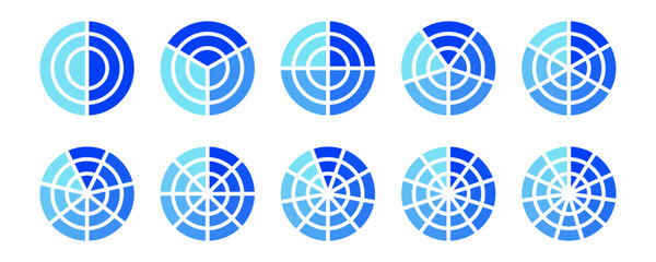 Vector pie chart. Business analytics Diagram. Financial report charts. Statistics visualization icon. Marketing data graphic. Infographic wheel with radial segment