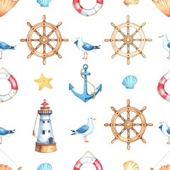 Watercolor nautical pattern (3) © Andri