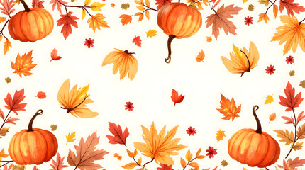 Naklejka premium Autumn Fall Background with Pumpkins and Leaves