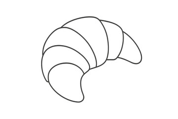 Elegant croissant line art isolated on transparent background, outline drawing