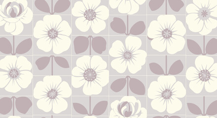 Floral Motif Seamless Pattern Design In Muted Tones Background