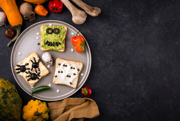 Halloween food for children, monsters toasts
