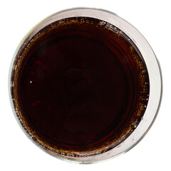 Top View of Dark Soda in Wine Glass on White Background