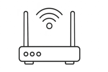 Outline of a WiFi router with antenna, isolated on a transparent background, vector