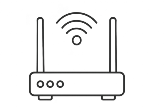 Outline of a WiFi router with antenna, isolated on a transparent background, vector - Powered by Adobe