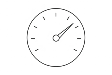 Simple vector line art of speedometer on transparent background, minimal design.