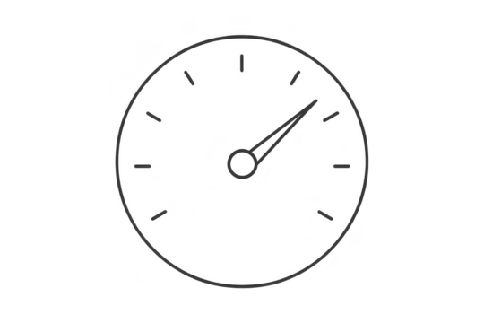 Simple vector line art of speedometer on transparent background, minimal design.
