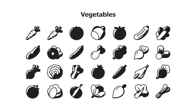 A collection of vegetable icons depicting various types of vegetables providing a visual guide to healthy eating and culinary resources