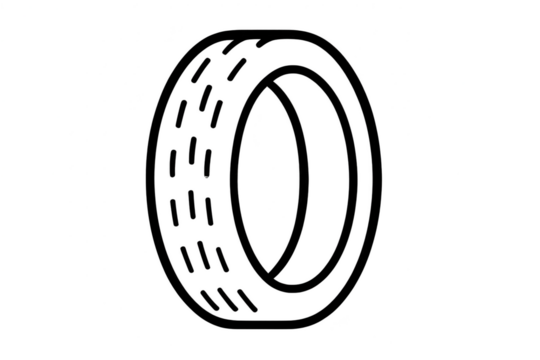 Isolated tire outline on transparent background, minimal design, vector graphic