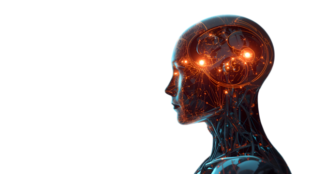 Artificial intelligence, futuristic machine learning technology, projects glowing digital brain. active mind demonstrates profound processing of data, an intricate network for advanced