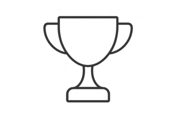 Simple line art trophy illustration on transparent background, achievement