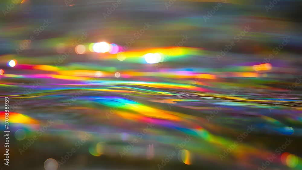 Wall mural iridescent water surface with colorful reflections and light creating a bokeh effect