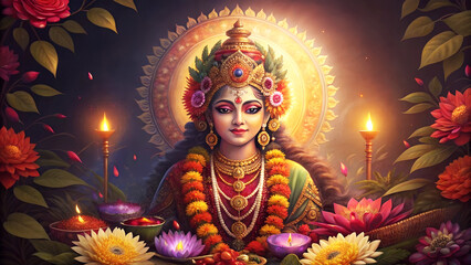 Beautiful decorative goddess Lakshmi sculpture.