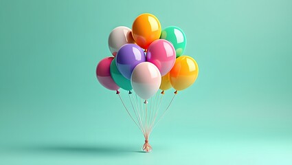 Naklejka premium A bunch of colorful balloons against a light teal background for party celebrations