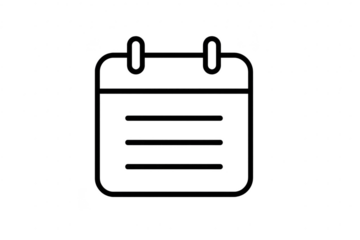 Simple calendar icon with notes isolated on transparent background, black outline