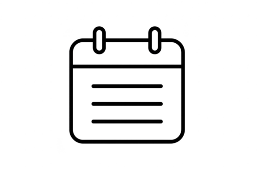 Simple calendar icon with notes isolated on transparent background, black outline