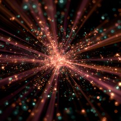 Fototapeta premium Dynamic Light Burst with Sparkling Particles and Bokeh Effect on Dark Background, Abstract Digital Art