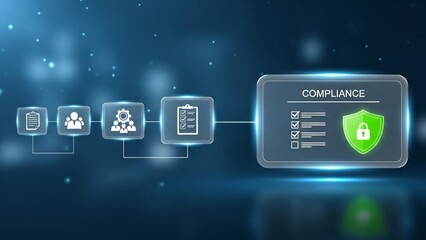 Secure compliance process flowchart with shield icon