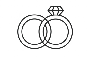 Outline wedding and engagement rings, with diamond, isolated on transparent.