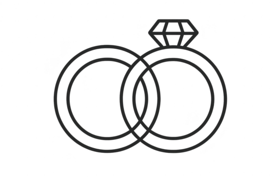 Outline wedding and engagement rings, with diamond, isolated on transparent.