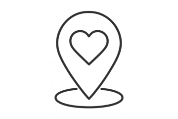Outline map pin with heart icon isolated on transparent background, location favorite