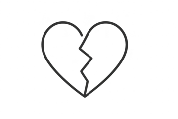 Broken heart outline graphic for sadness, isolated on a transparent background