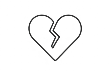 Minimalist outline of a broken heart icon isolated on transparent background