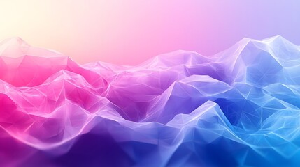 A vibrant abstract design features a landscape of  geometric shapes, showcasing a blend of soft pink, purple, and blue hues.