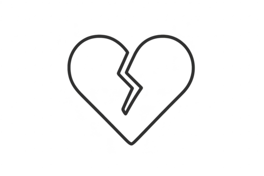 Minimalist outline of a broken heart icon isolated on transparent background
