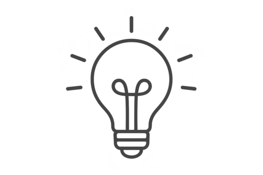 Light bulb icon symbol of idea and inspiration isolated on transparent background