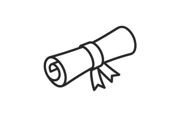 Dark grey outline icon of a rolled diploma scroll on transparent background