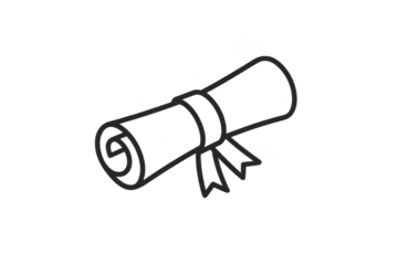 Dark grey outline icon of a rolled diploma scroll on transparent background