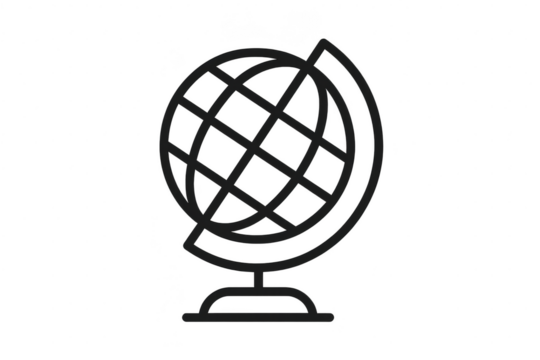 Line art globe icon isolated on transparent background, earth symbol concept