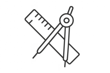 Vector outline icon of compass and ruler, isolated on transparent background.