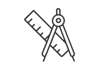 Drawing compass and ruler icon, isolated on transparent background, minimalist vector graphic