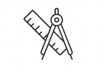 Drawing compass and ruler icon, isolated on transparent background, minimalist vector graphic