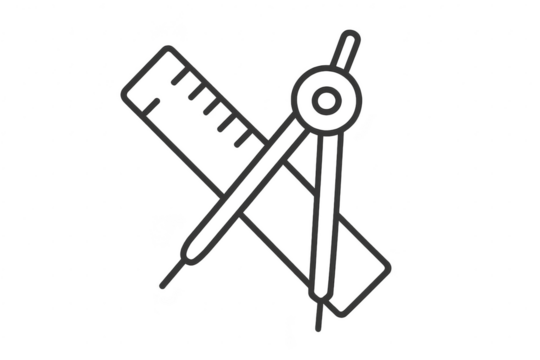 Vector outline icon of compass and ruler, isolated on transparent background.
