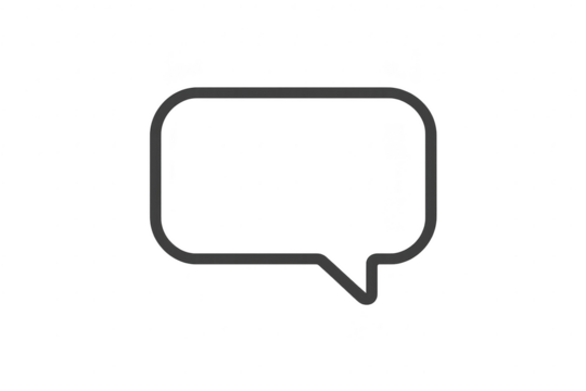 Minimalist grey chat bubble icon, isolated on a transparent background, communication symbol.